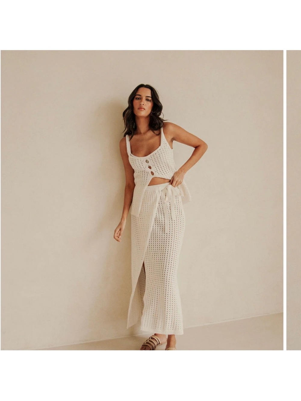Sabo Skirt Cream Crochet Maxi Skirt Set with Tie Wrap